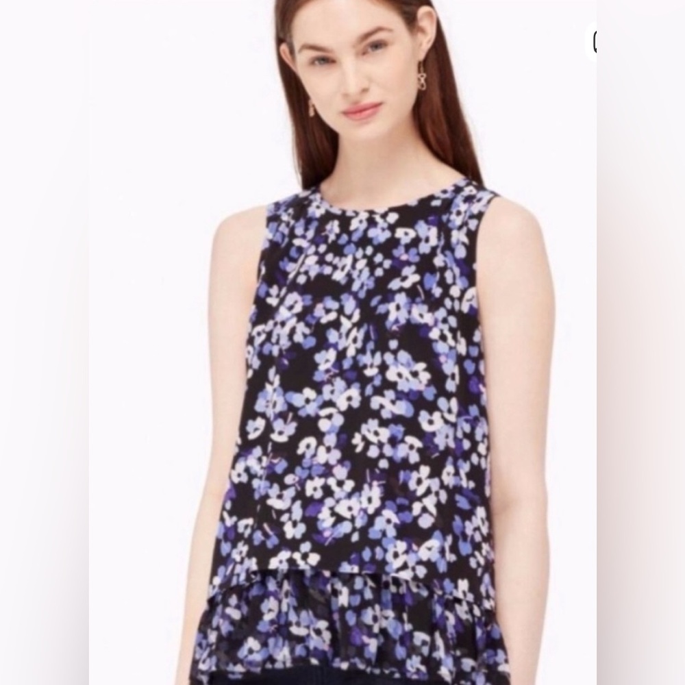 Kate Spade Floral Print Sleeveless Blouse - Black and Blue. UEC